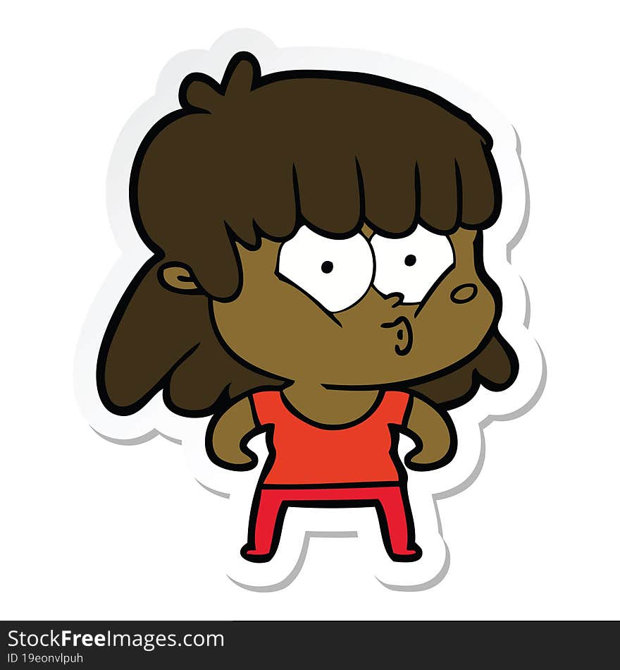 sticker of a cartoon whistling girl