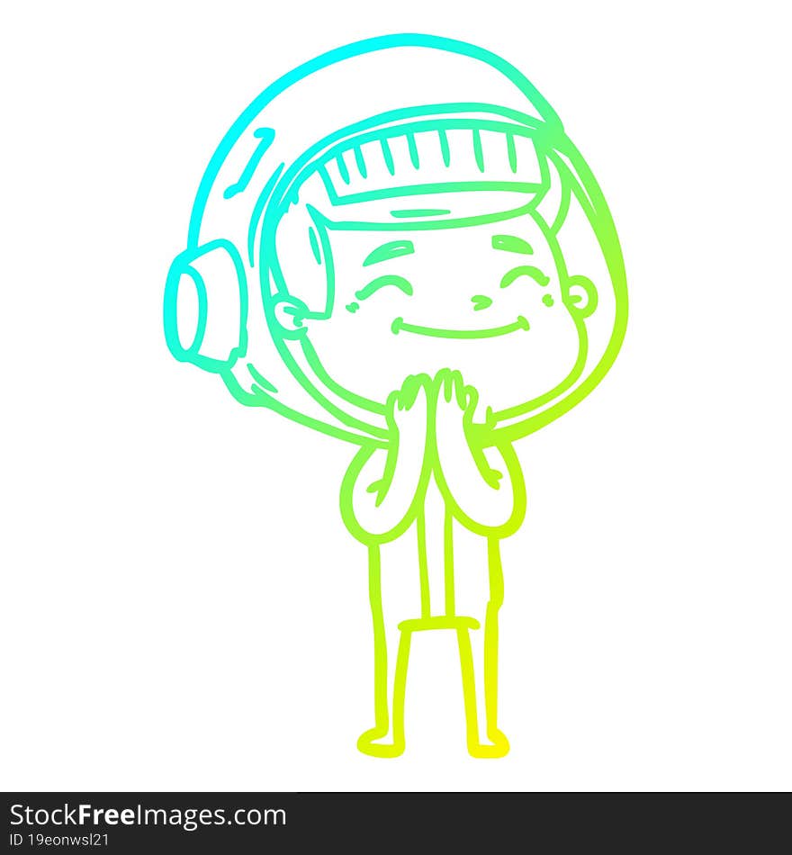 cold gradient line drawing of a happy cartoon astronaut