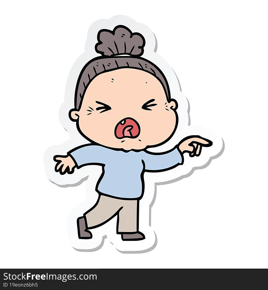 Sticker Of A Cartoon Angry Old Woman