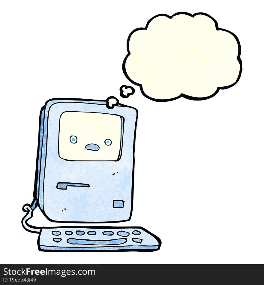 cartoon old computer with thought bubble