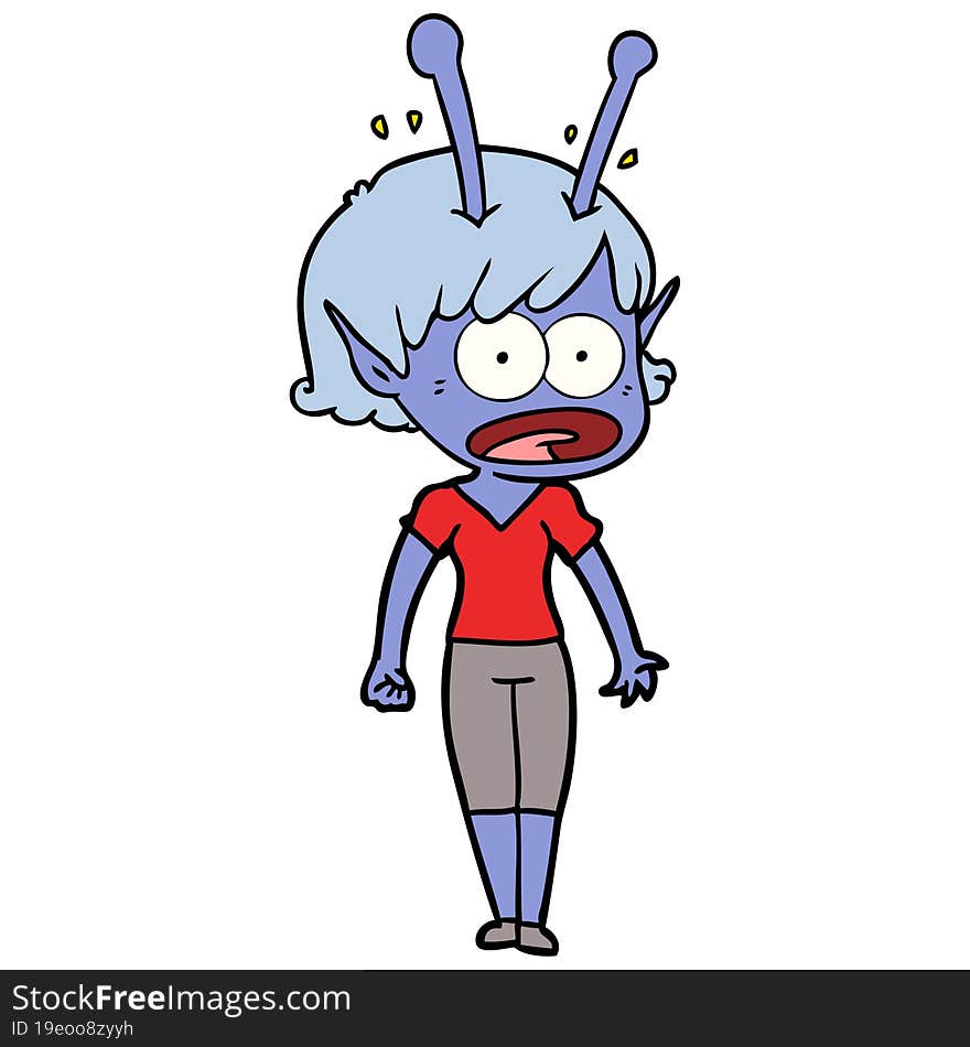 cartoon shocked alien girl. cartoon shocked alien girl