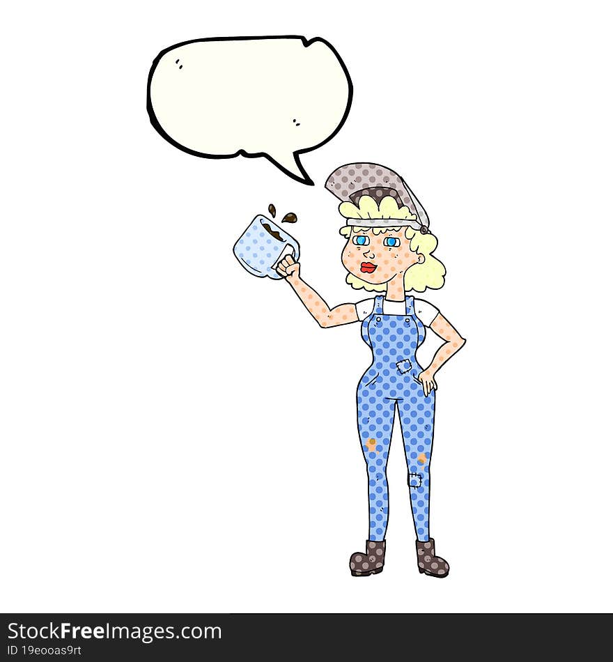 comic book speech bubble cartoon woman in dungarees