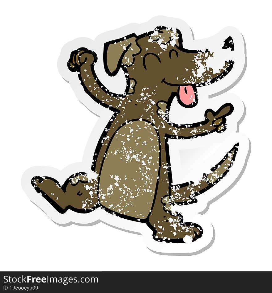 distressed sticker of a cartoon dancing dog