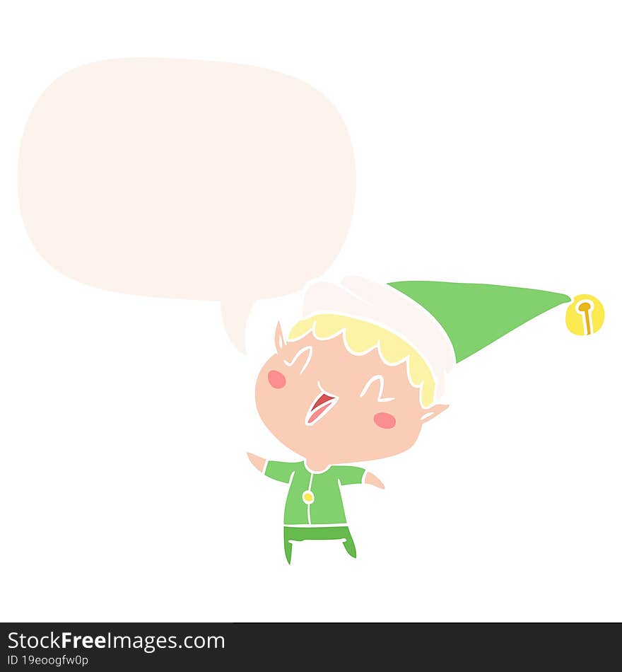 Cartoon Happy Christmas Elf And Speech Bubble In Retro Style