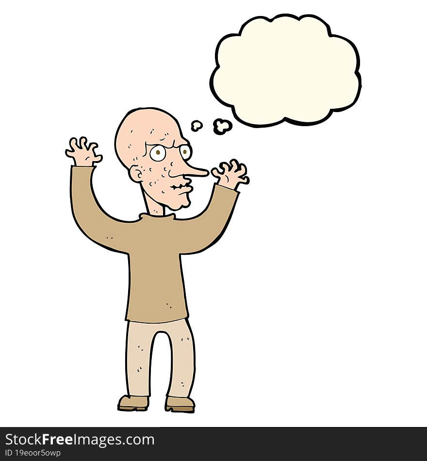 cartoon mean man with thought bubble