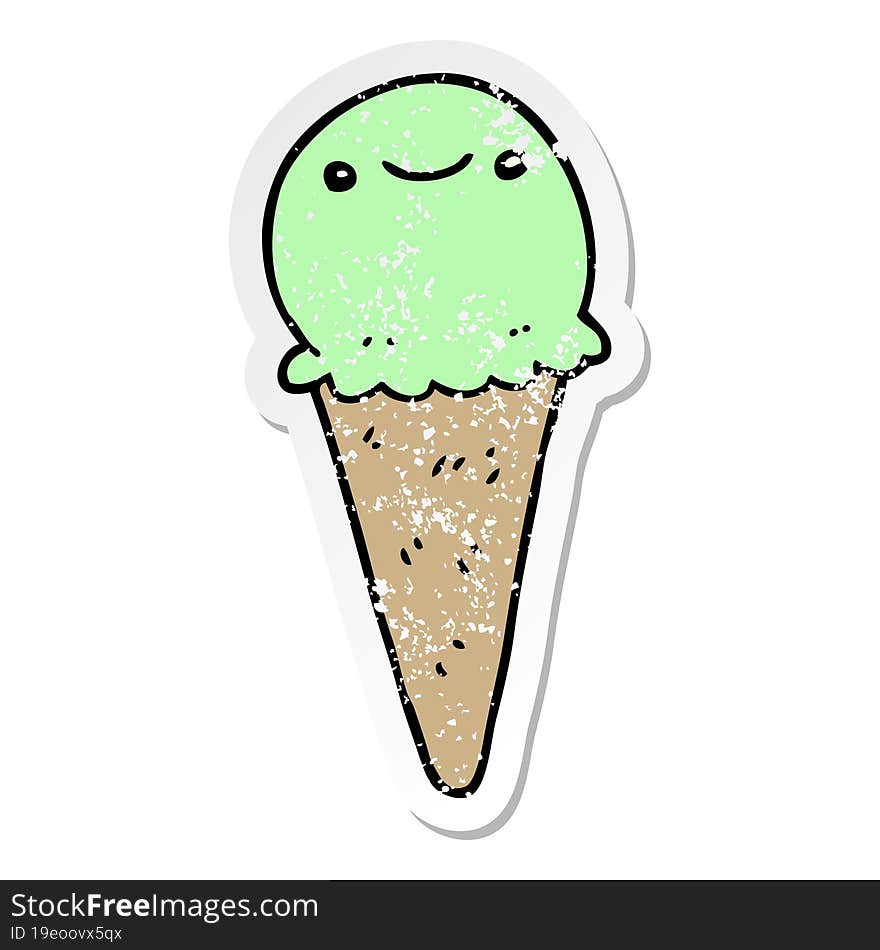 distressed sticker of a cartoon ice cream