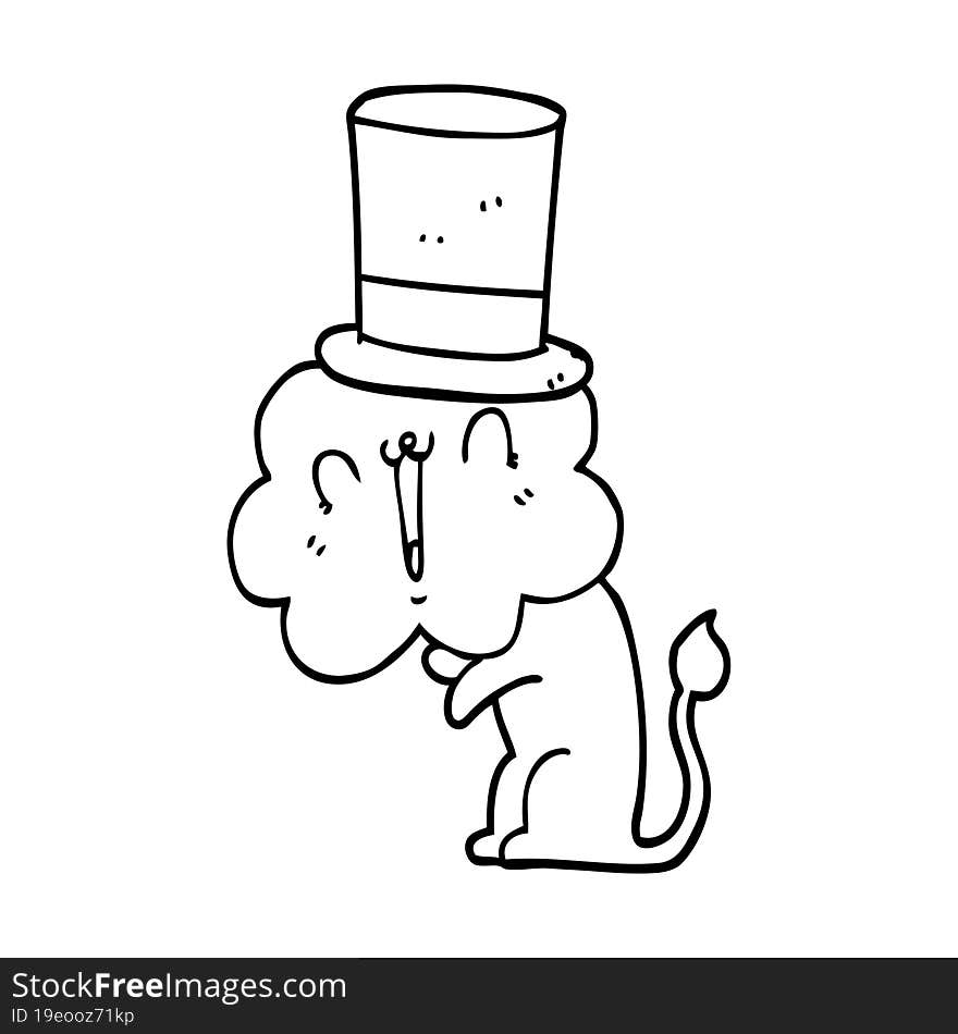 cute cartoon lion wearing top hat