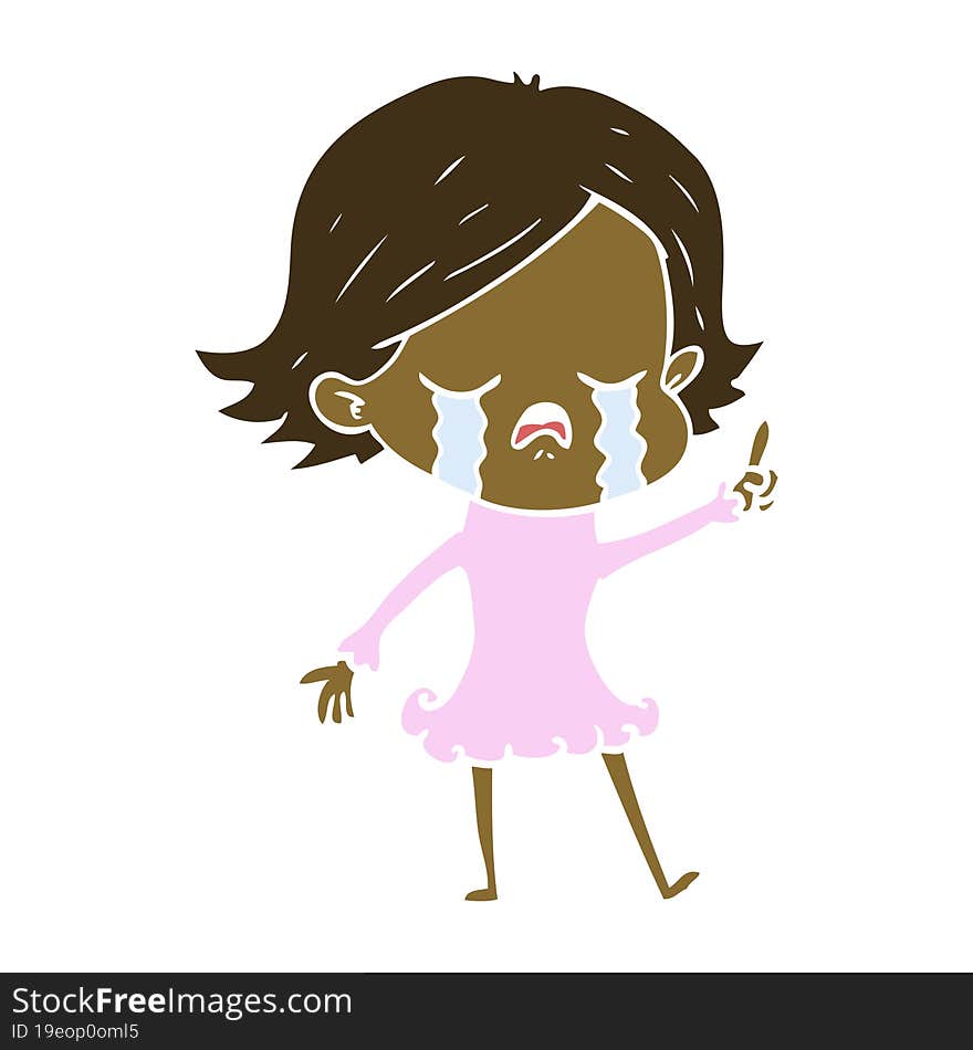 flat color style cartoon girl crying