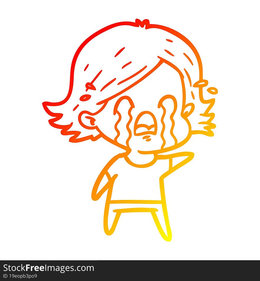 warm gradient line drawing of a cartoon woman crying