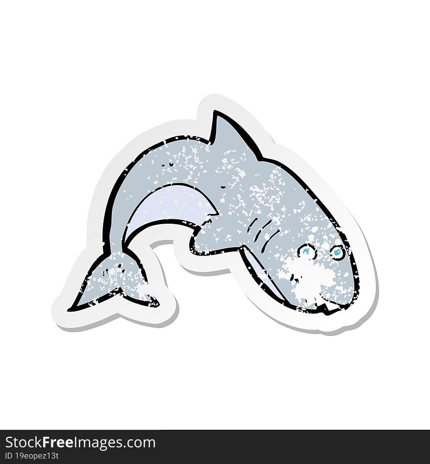 Retro Distressed Sticker Of A Cartoon Shark