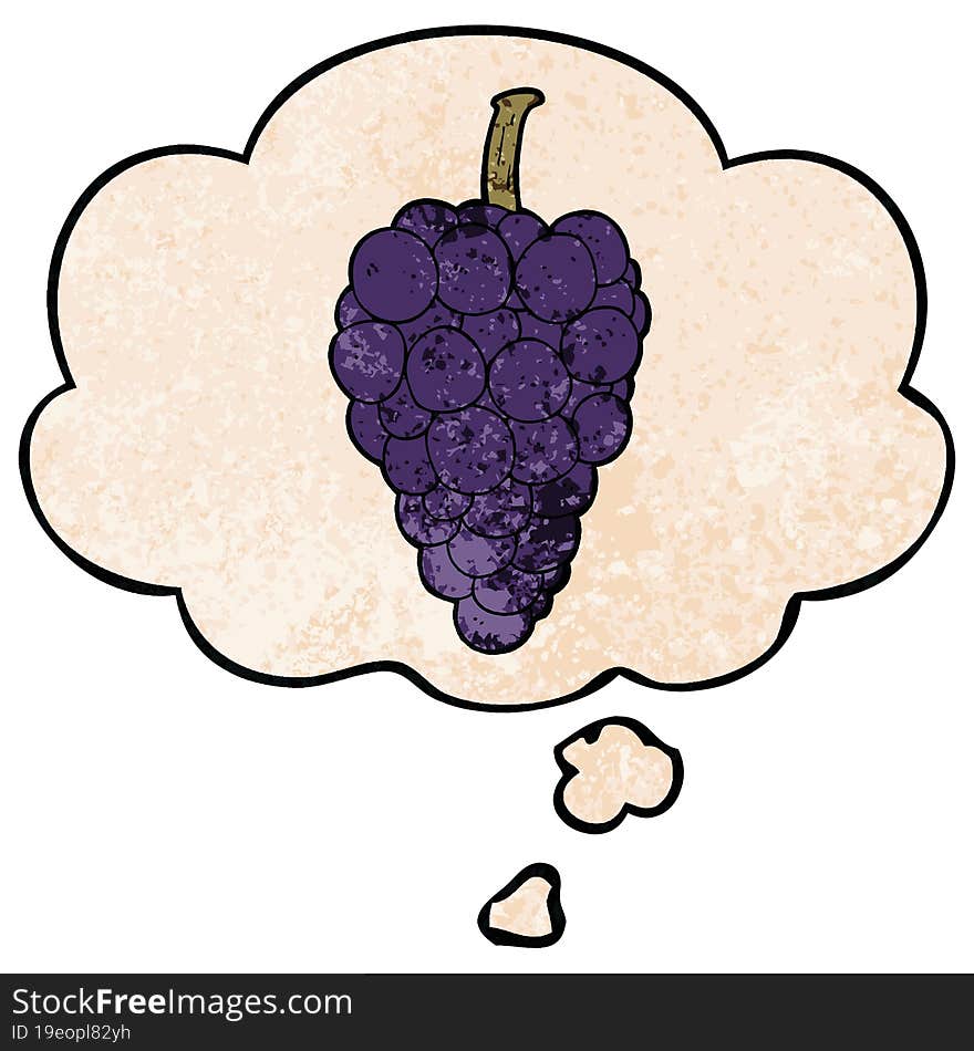 cartoon grapes and thought bubble in grunge texture pattern style