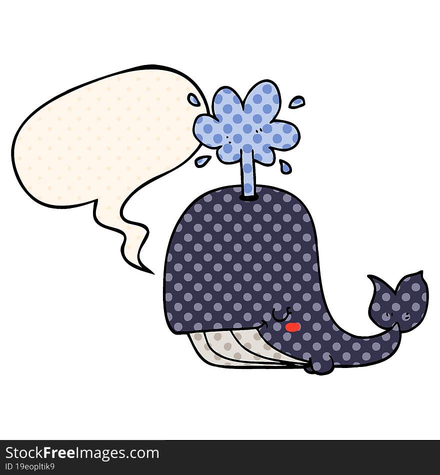 cartoon whale and speech bubble in comic book style