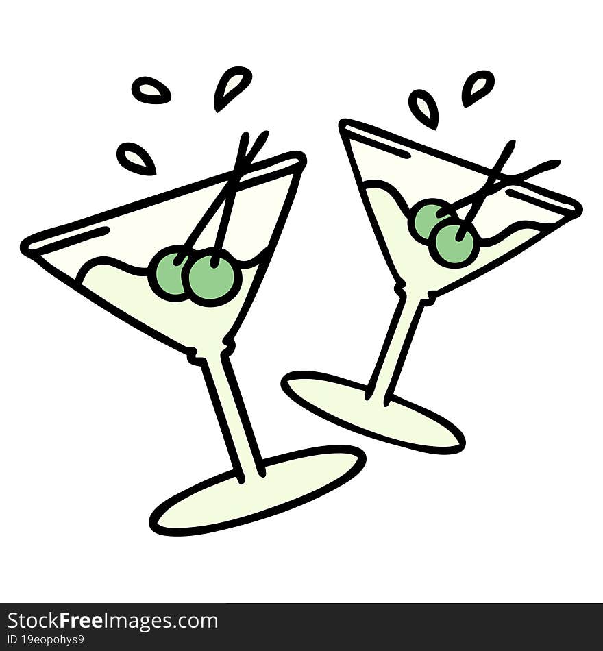 cartoon of martinin glasses clinking together. cartoon of martinin glasses clinking together