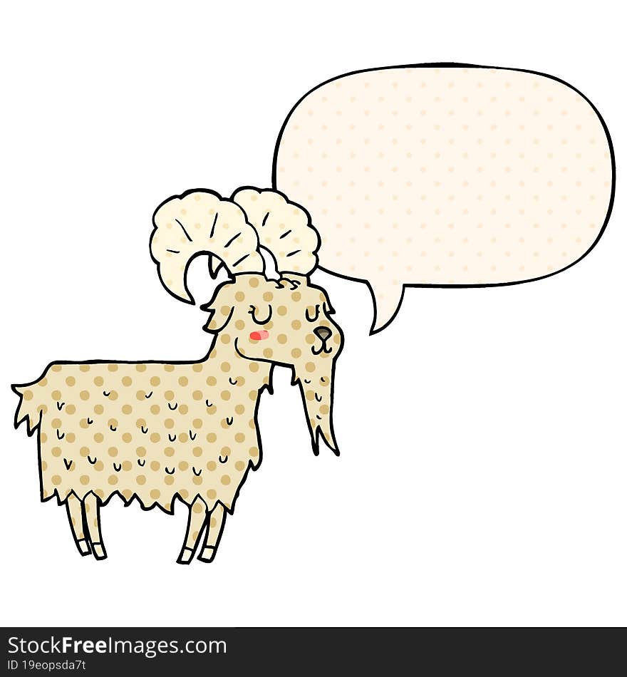 cartoon goat with speech bubble in comic book style