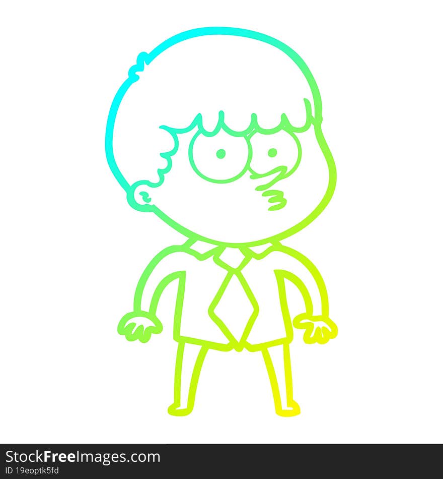 Cold Gradient Line Drawing Cartoon Nervous Boy In Shirt And Tie