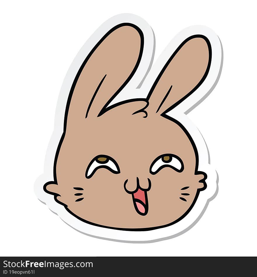 sticker of a cartoon happy rabbit face