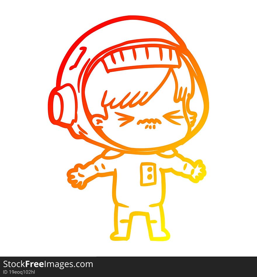 warm gradient line drawing angry cartoon space girl