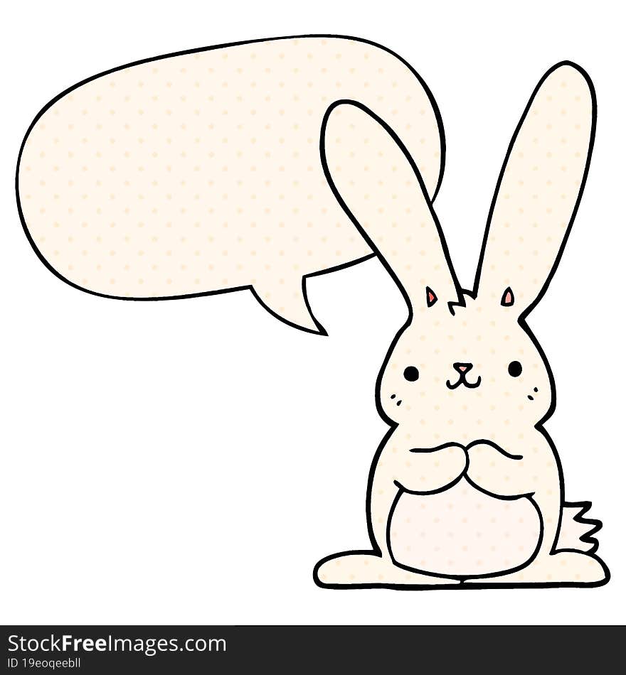 cartoon rabbit with speech bubble in comic book style