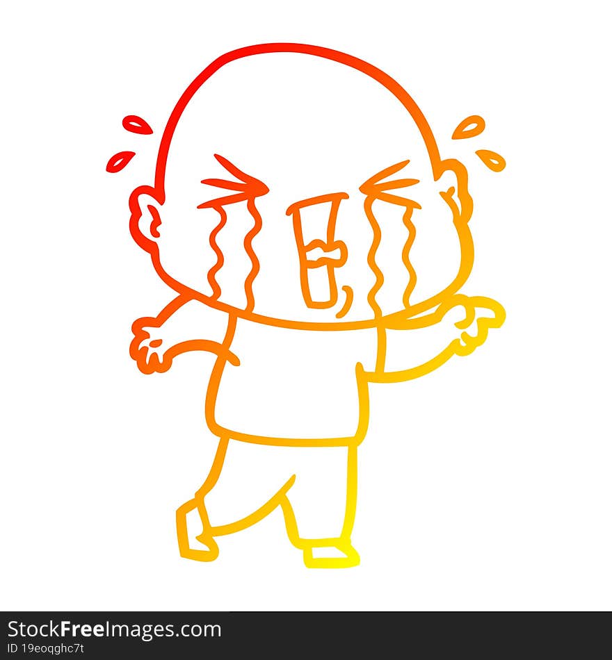 warm gradient line drawing cartoon crying bald man