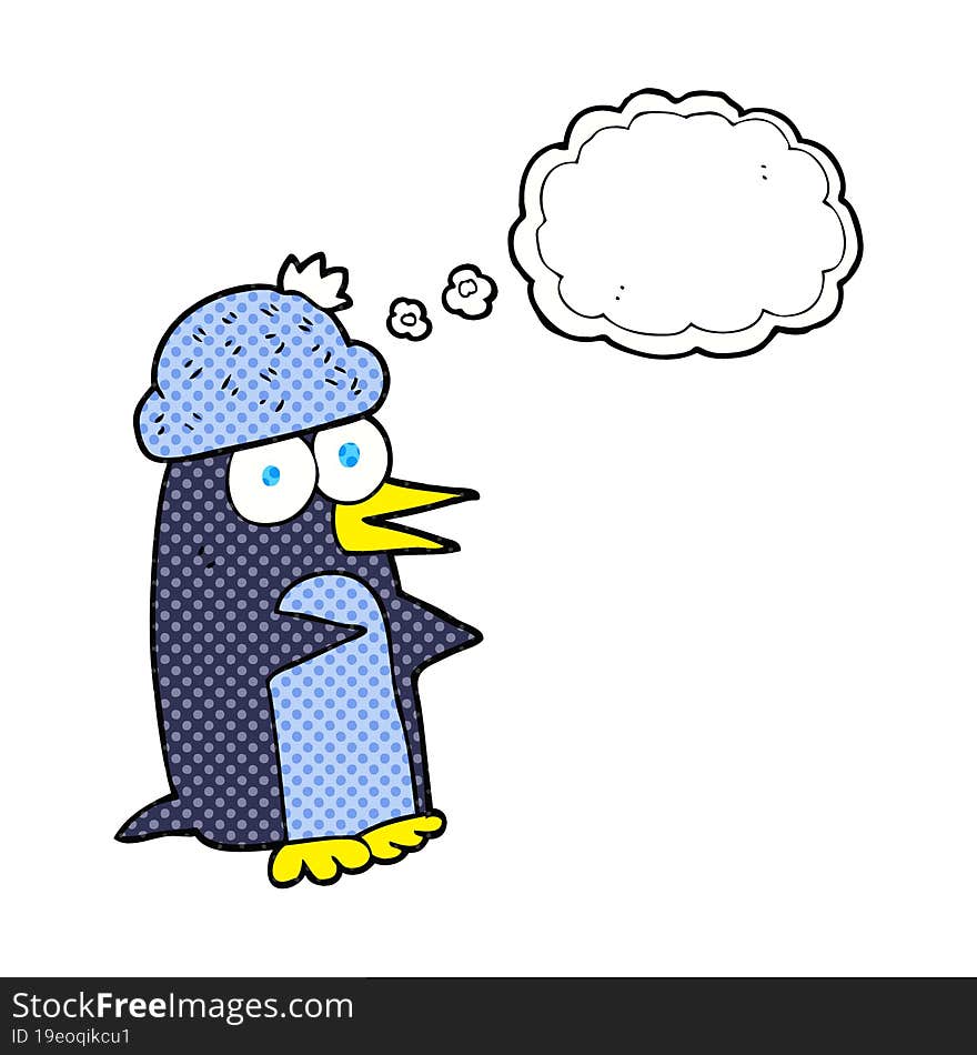 freehand drawn thought bubble cartoon penguin