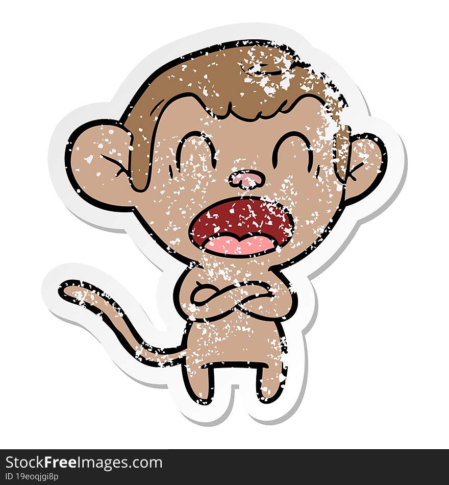 distressed sticker of a shouting cartoon monkey