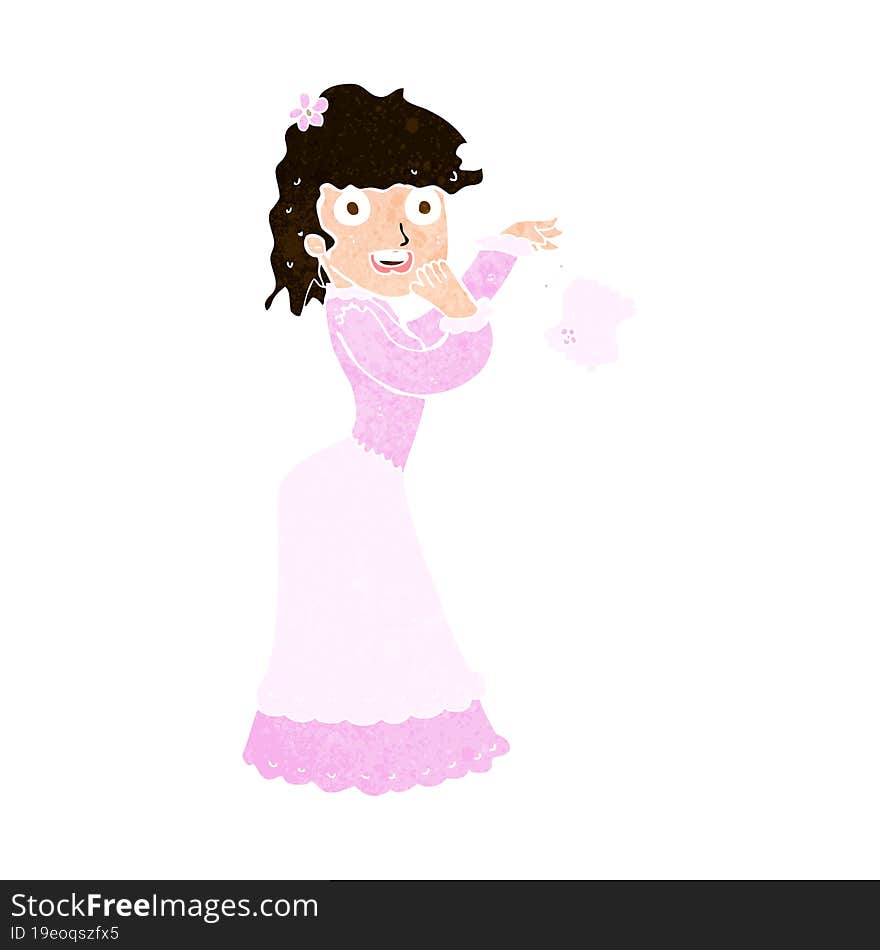 cartoon victorian woman dropping handkerchief