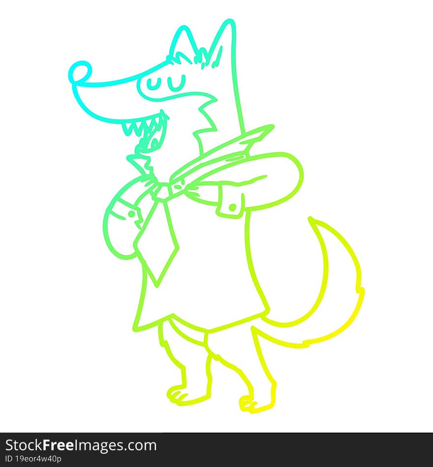 cold gradient line drawing cartoon office wolf getting dressed