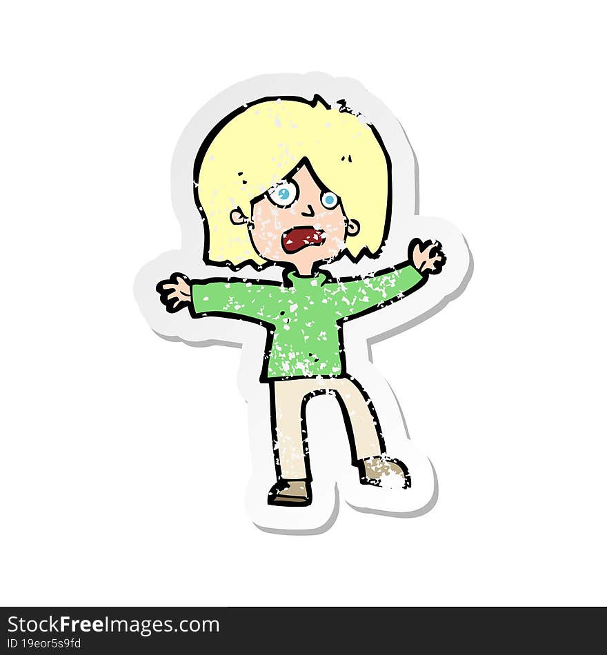 Retro Distressed Sticker Of A Cartoon Scared Person