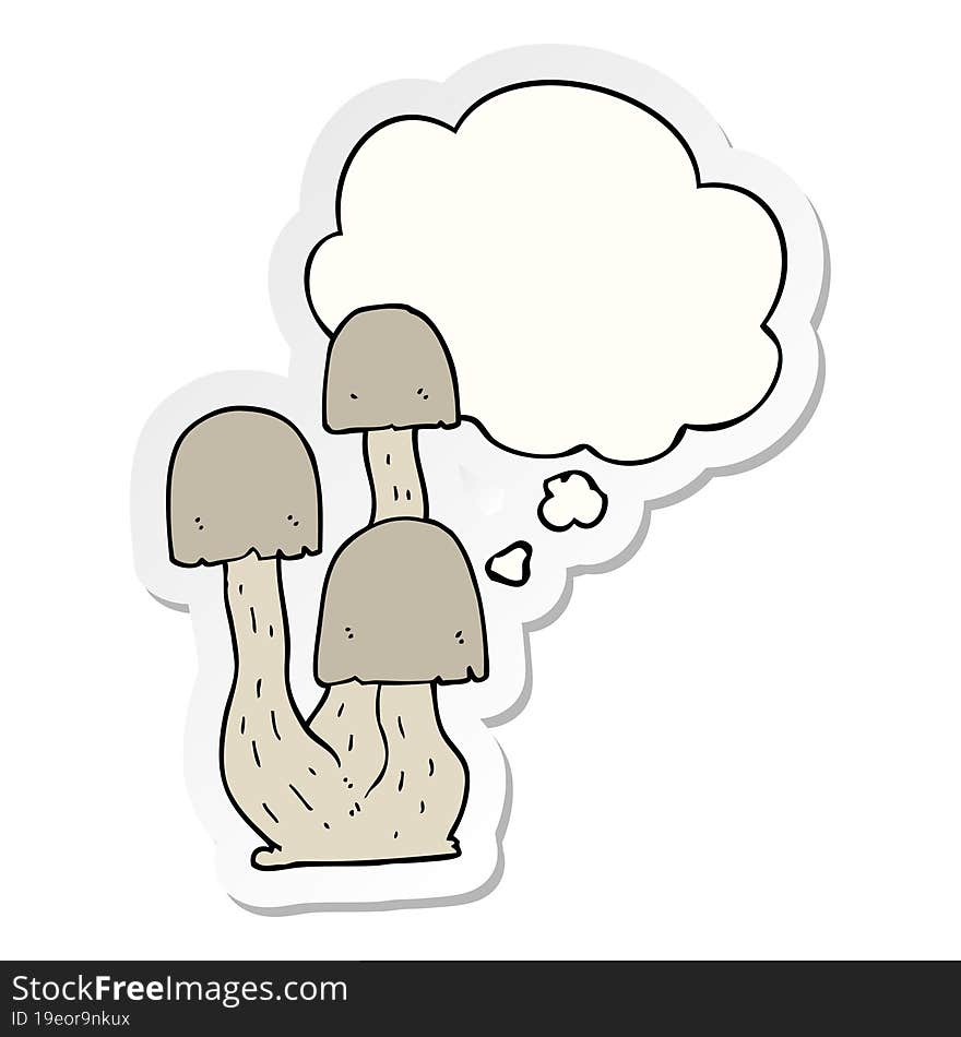 cartoon mushroom and thought bubble as a printed sticker