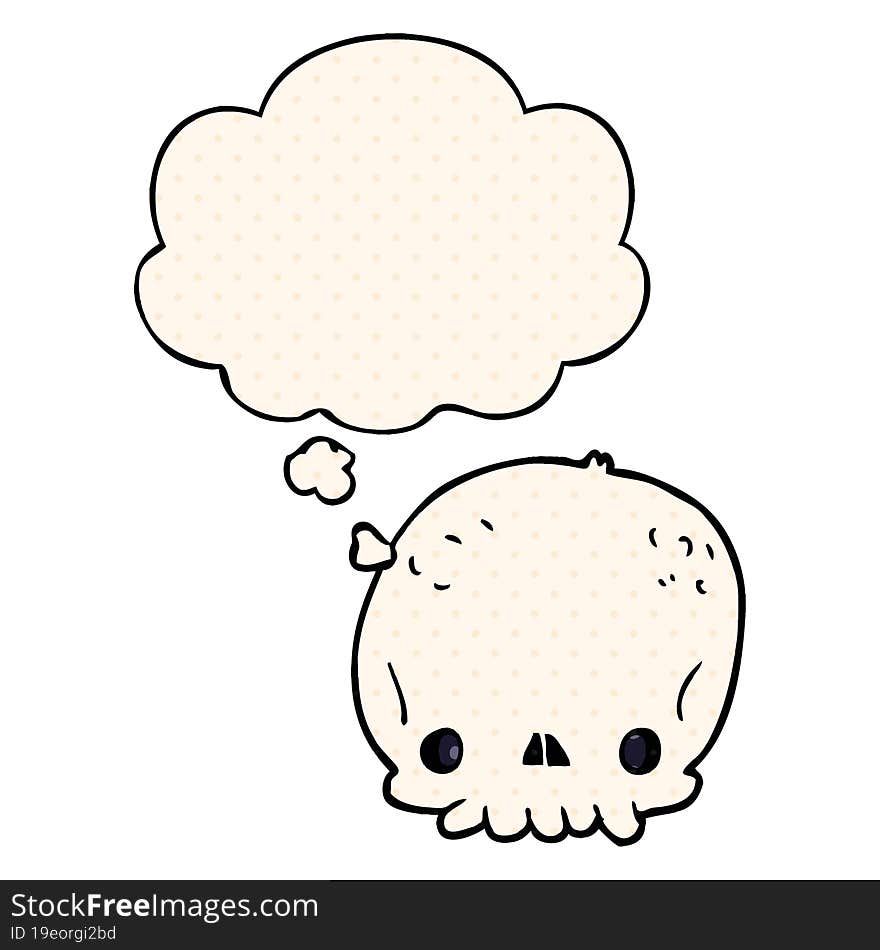 Cartoon Skull And Thought Bubble In Comic Book Style