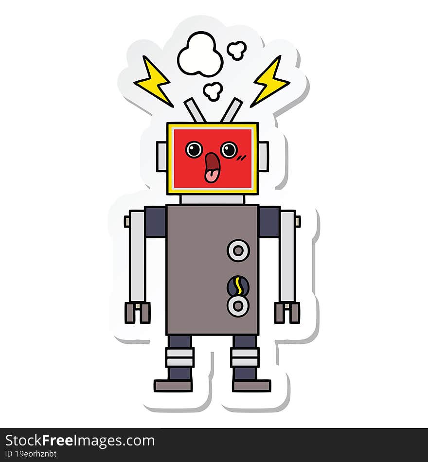 Sticker Of A Cute Cartoon Robot Malfunction