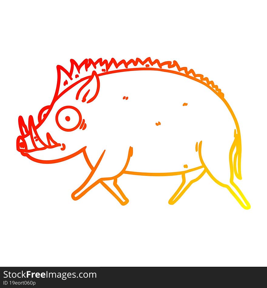 warm gradient line drawing of a cartoon wild boar