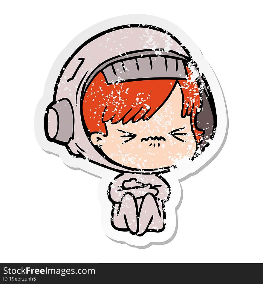 Distressed Sticker Of A Angry Cartoon Space Girl