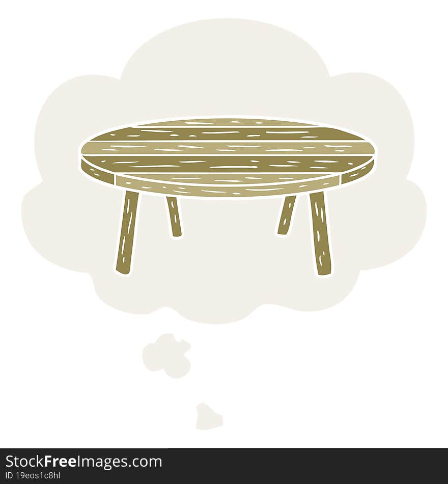 cartoon table and thought bubble in retro style