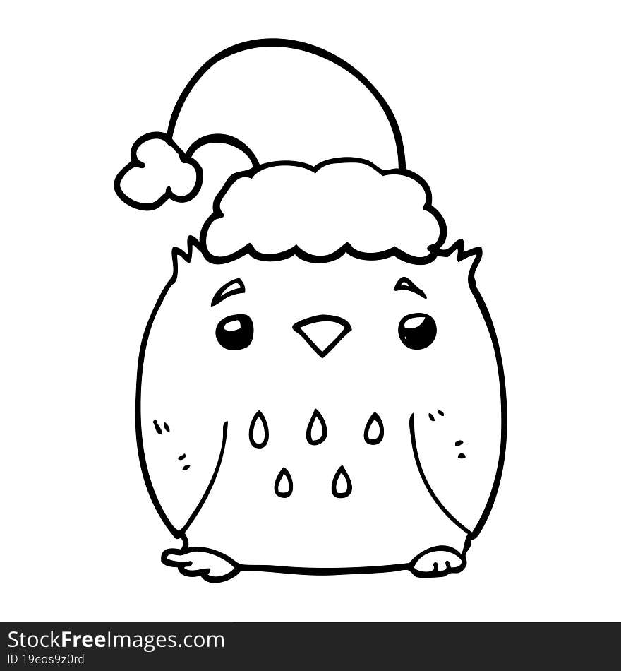 Cute Cartoon Owl Wearing Christmas Hat