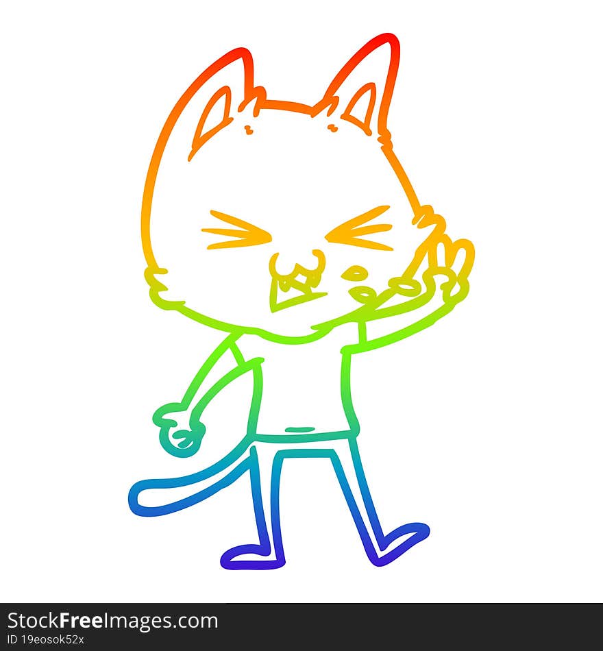 rainbow gradient line drawing cartoon cat hissing