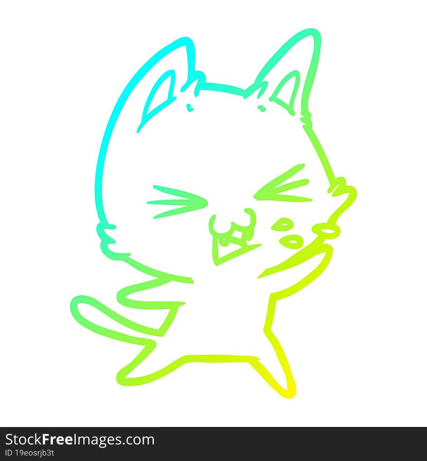 Cold Gradient Line Drawing Cartoon Cat Hissing