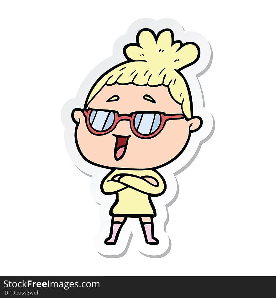 Sticker Of A Cartoon Happy Woman Wearing Spectacles