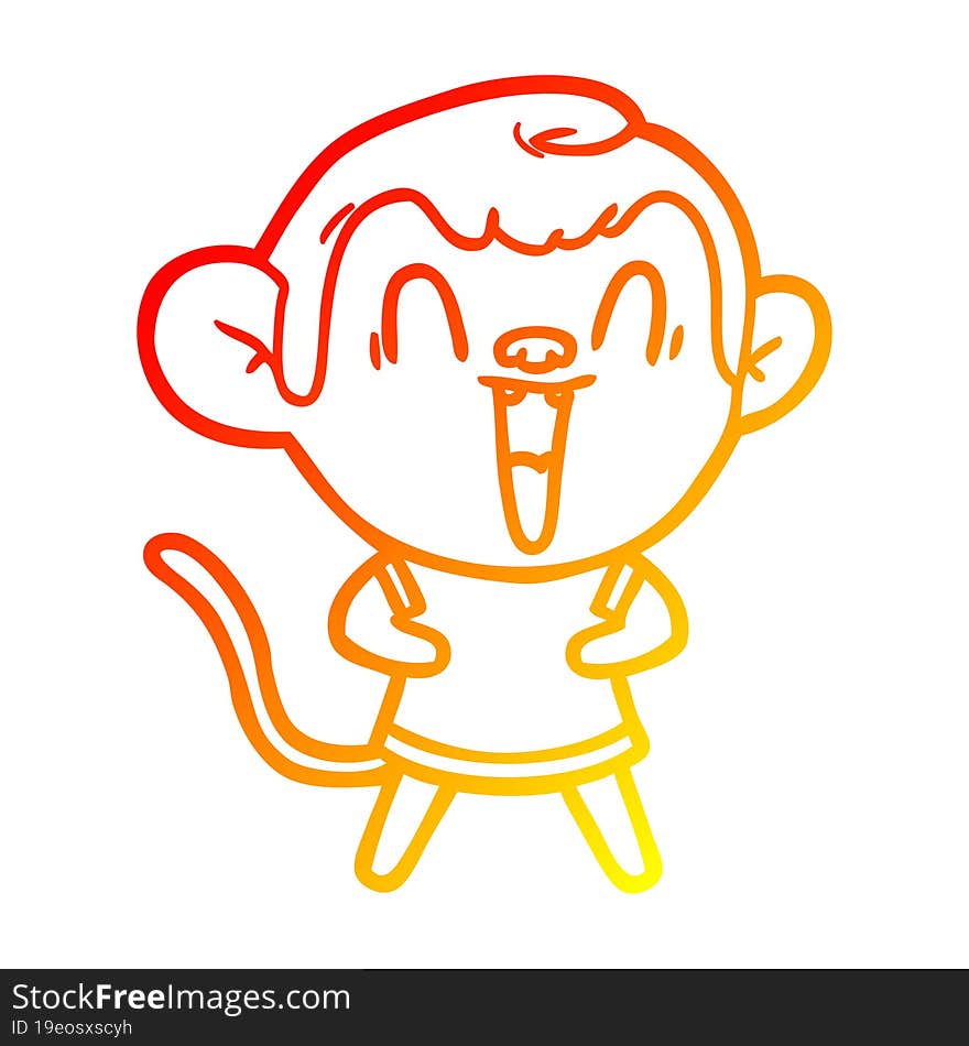 warm gradient line drawing cartoon laughing monkey