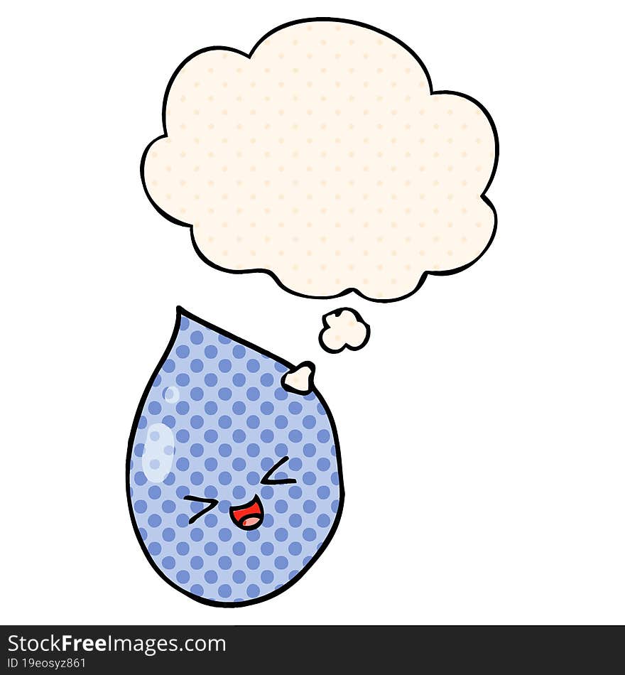 cartoon raindrop with thought bubble in comic book style