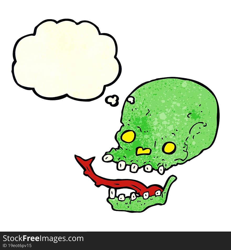 cartoon spooky skull with thought bubble