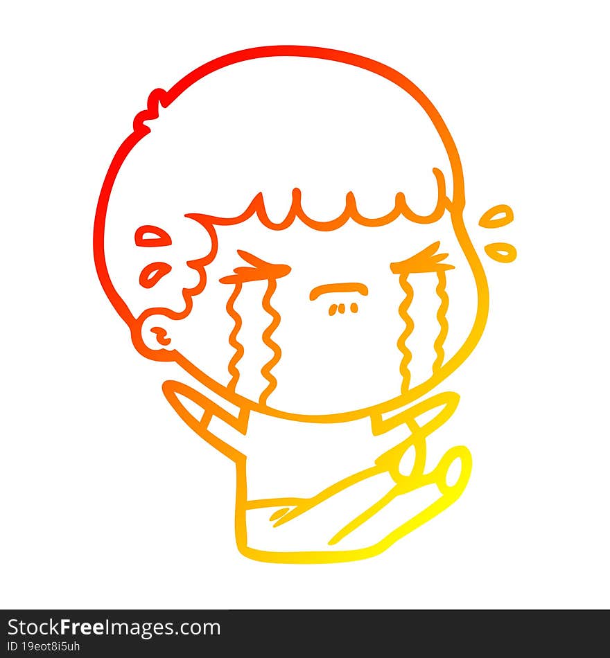 warm gradient line drawing of a cartoon man crying