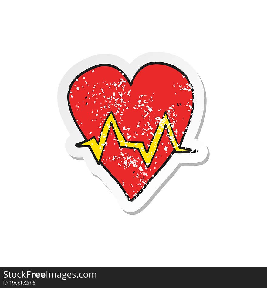 retro distressed sticker of a cartoon heart rate pulse symbol