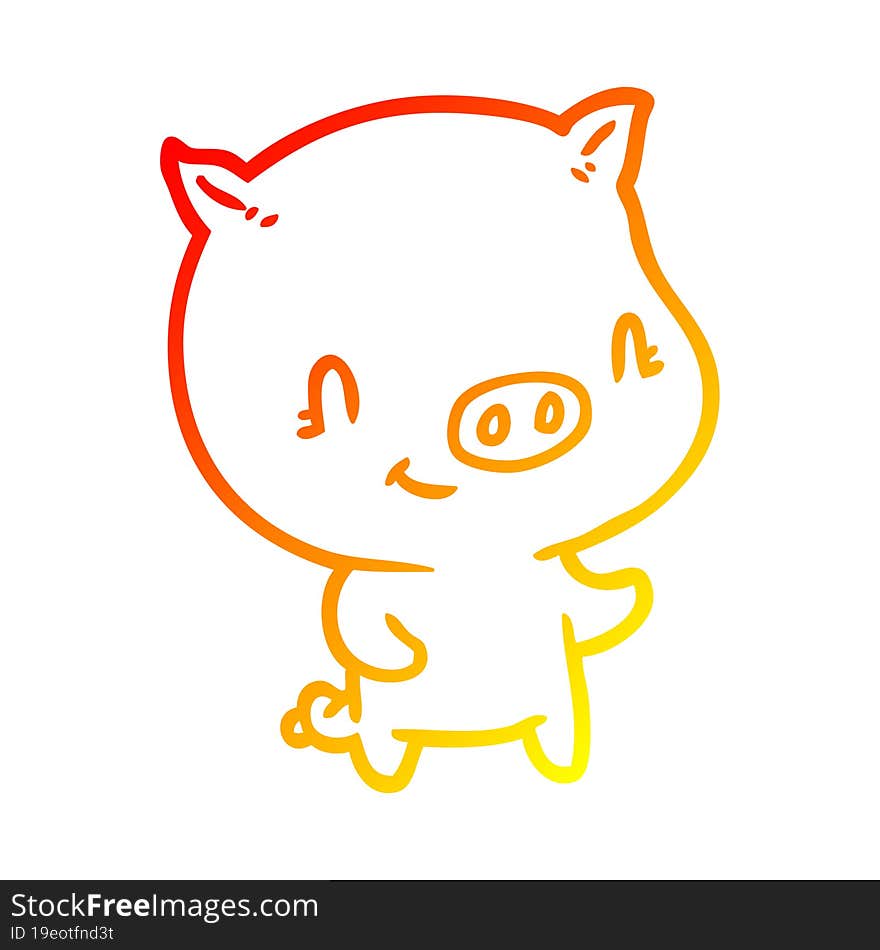 warm gradient line drawing cute cartoon pig