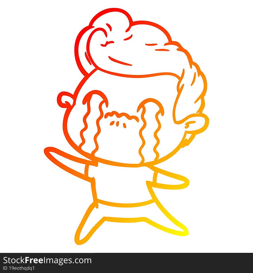 warm gradient line drawing of a cartoon man crying