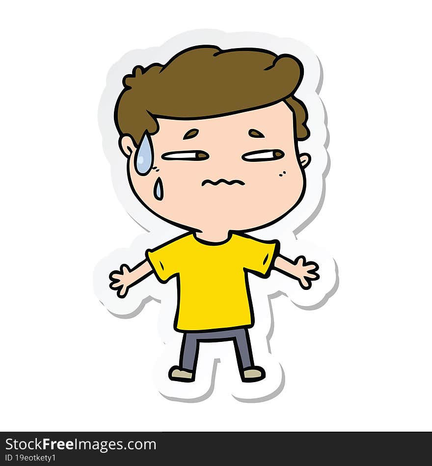 sticker of a cartoon anxious man