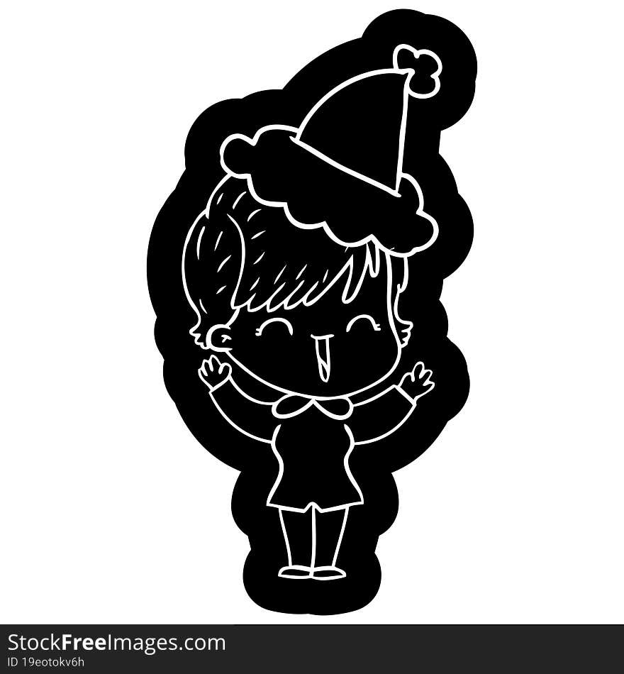 Cartoon Icon Of A Laughing Woman Wearing Santa Hat