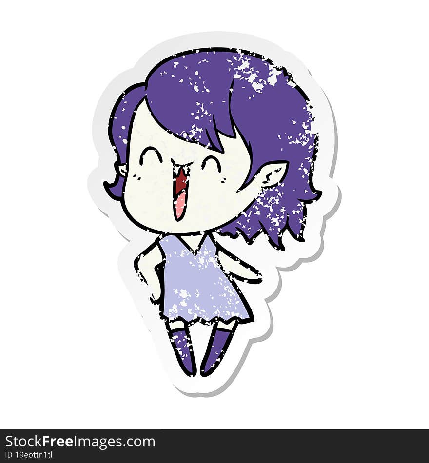 distressed sticker of a cute cartoon happy vampire girl