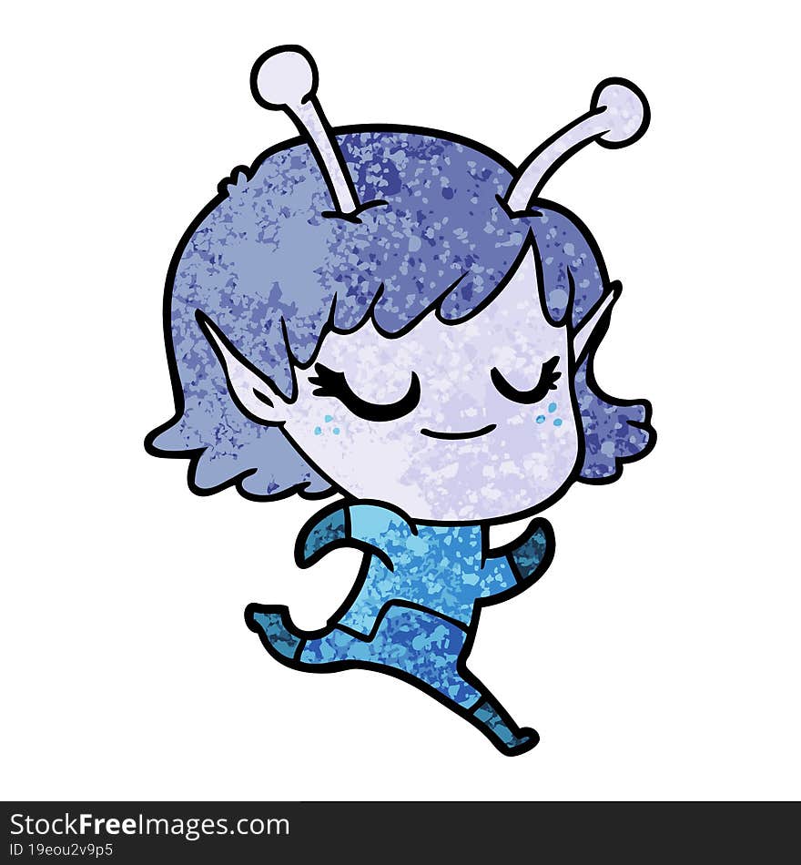 smiling alien girl cartoon running. smiling alien girl cartoon running