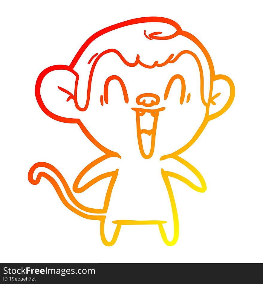 warm gradient line drawing cartoon laughing monkey